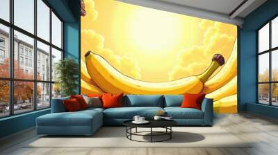 Vibrant composition of ripe bananas against a sunny backdrop, perfect for food, health, or lifestyle themes in various marketing and advertising materials. Wall mural