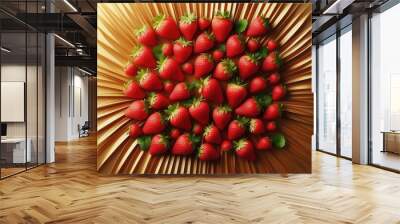 Vibrant strawberries arranged artistically against a textured backdrop, perfect for fresh food promotions, culinary designs, or healthy lifestyle concepts. Wall mural