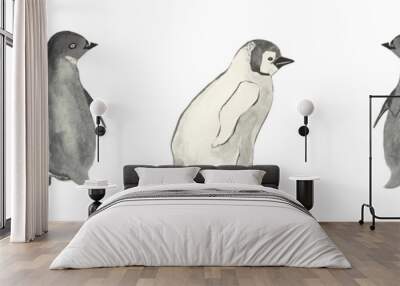 Penguin border. Watercolor border isolated on white background.Penguin border.  Wall mural