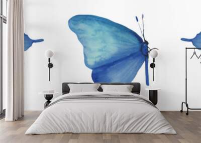 Watercolor seamless border with butterfly. Hand drawn illustration on white background Wall mural