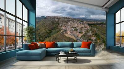 drone perspective of the picturesque mountain village of Gerace in Calabria Wall mural