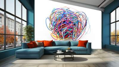 a ball of colourful cables isolated on white background Wall mural