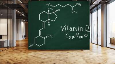 Structural model of Vitamin D3 molecule on the blackboard. Wall mural