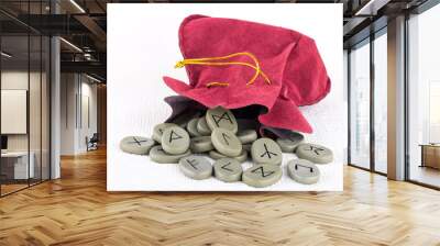 Suede bag of rune stones Wall mural