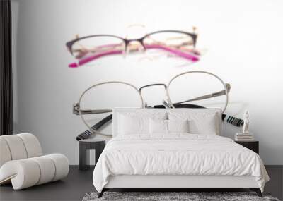 Round fashionable eyeglass frame. Isolated Wall mural