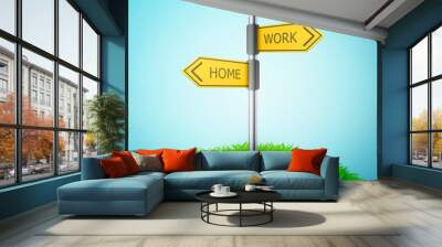 direction road sign with home and work words on the grass Wall mural