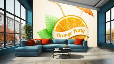 fresh orange with ribbon and cocktail stick Wall mural