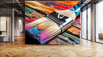 A set of brushes and paints for creating art Wall mural