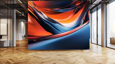 Abstract circular design, dark orange and light orange hues, smooth curves, glass-like texture, ultrafine details, contrasting sky-blue and black elements Wall mural