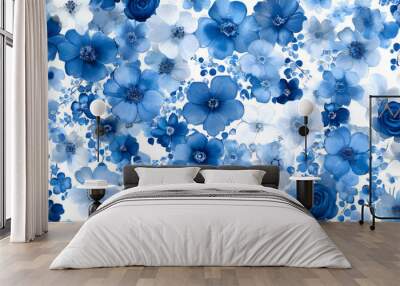 Seamless blue floral pattern with vintage design elements for fabric and wallpaper Wall mural