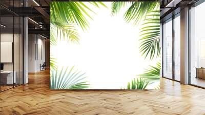 Tropical palm tree leaves frame isolated on white background, perfect for summer holiday designs Wall mural