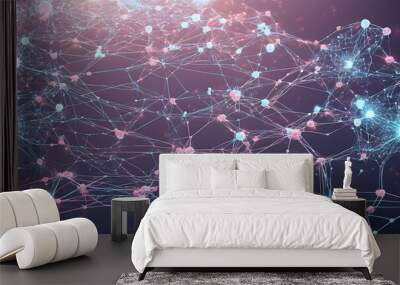 Vector Illustration of Molecular Network with Red and Blue Background, Bubbles, and Space for Text in Science and Technology Theme Wall mural