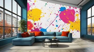 Vibrant paint splatter on a smooth surface, bold flat colors creating an energetic abstract composition, artistic expression bursting with creativity Wall mural