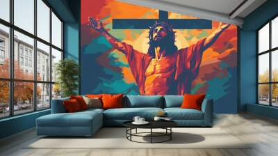 a painting of jesus on the cross - Generative AI Wall mural