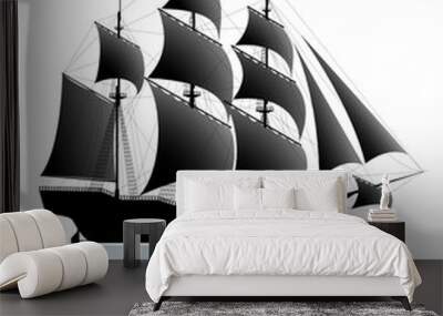 black old ship isolated on white Wall mural