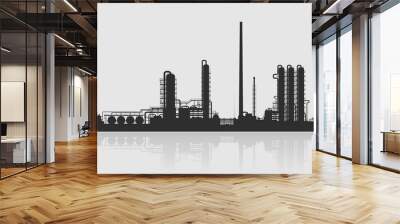 Oil refinery or chemical plant silhouette. Wall mural