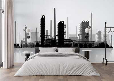 Oil refinery silhouette. Vector illustration. Wall mural