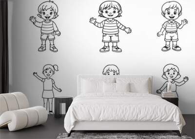 Set of little children waving and greeting Wall mural