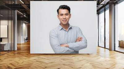 Smart asian business man on white Wall mural