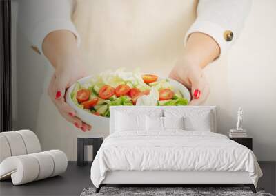 Vegetable mix salad in a bowl on kitchen table Wall mural