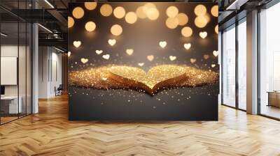 Gold heart glitter on blurred bokeh glitter light backdrop Wall mural