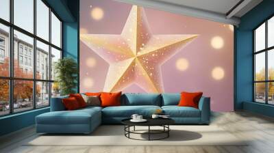 Gold star on glitter bokeh backdrop pastel color Wall mural