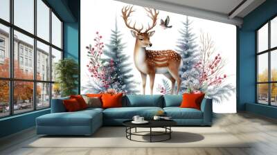 Sika deer on white background Wall mural