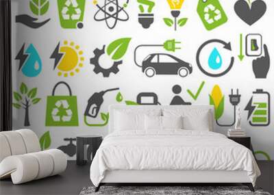 Eco Friendly Bio Green Energy Sources Icons Signs Set Isolated Wall mural