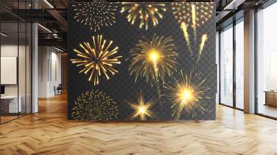 Festive Golden Firework Salute Burst on Transparent Background Wall mural