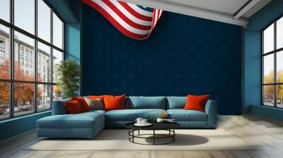 Wavy USA national flag on blue background Wall mural