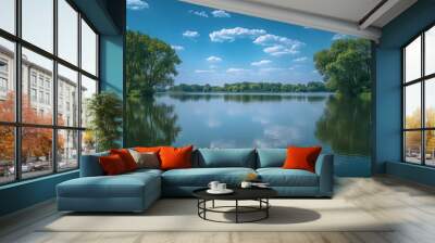 horizon landscape with blue water and white clouds Wall mural