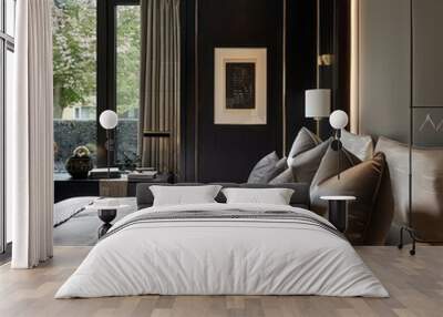 luxury bedroom interior design with wooden details in dark colors and masculine aesthetics Wall mural