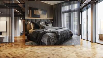 luxury bedroom interior design with wooden details in dark colors and masculine aesthetics Wall mural