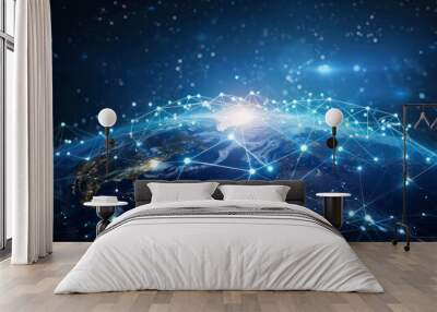 world artificial intelligence digital network with a dark blue background  Wall mural