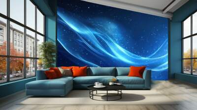 An abstract blue background with flowing waves and light effects, creating a sense of depth and movement. Wall mural