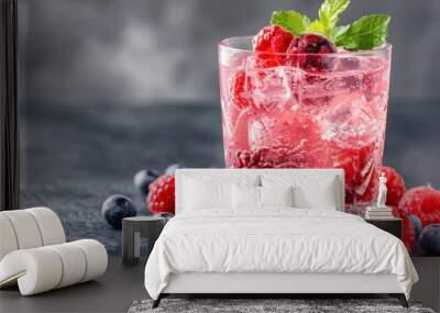 Berry Blast drink in glass ,isolate ,minimal, simple background Wall mural