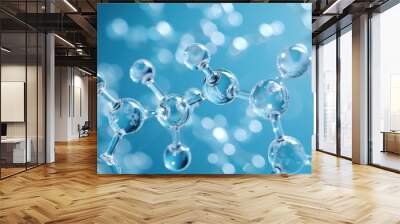 Blue transparent molecular model on a blue background, illustrating scientific and medical concepts. Wall mural