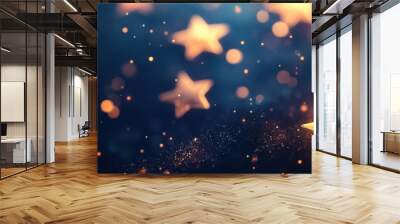 Blurry twinkle star pattern against a dark background, with soft glowing lights creating a dreamy and whimsical overlay effect. Wall mural