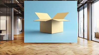 Clean 3D illustration of an open empty cardboard box with smooth surfaces, casting soft shadows against a plain background. Wall mural