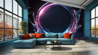 Fluid round shape futuristic banner design template with liquid glass stylized frame. 3D illustration. Wall mural