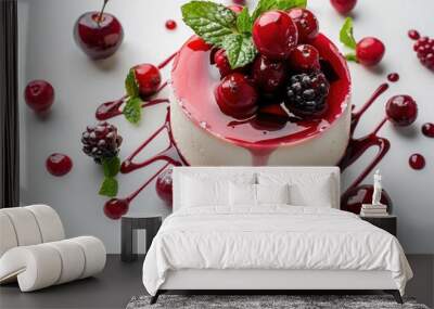 fruit cheesecake dessert , minimal, isolated on white background Wall mural