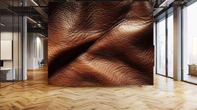 Rich brown leather surface texture offering an elegant backdrop with detailed grain patterns and shadows creating a warm and luxurious feel Wall mural