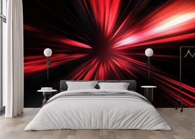 Speedy motion blur background in vibrant red and black tones, with sleek, straight lines zooming across the image, creating a dynamic and futuristic visual for web or graphic design Wall mural