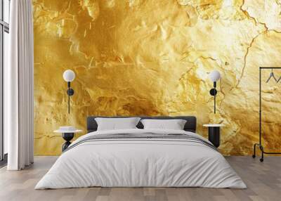 Vibrant gold wall texture background with reflective glossy finish, ideal for luxurious and opulent designs. Wall mural