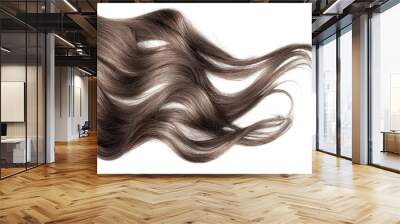 Brown wavy hair isolated on white background Wall mural