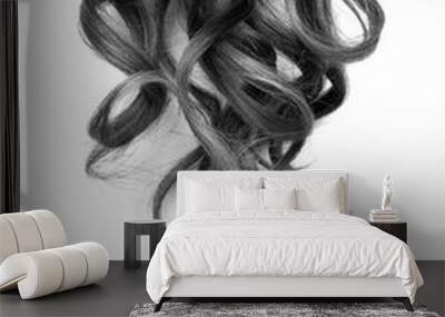 Long wavy black hair on white background Wall mural