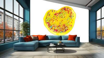 Yellow slime with colorful bubbles inside on white background, isolated. Kids toy,  top view Wall mural