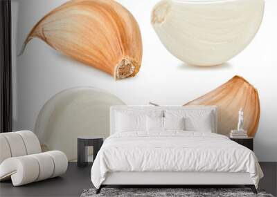 Garlic cloves isolated collection on white background Wall mural