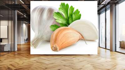 Organic garlic isolated on white background Wall mural