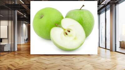 Ripe green apples. Isolated on white Wall mural